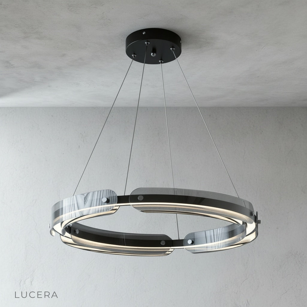 alternate pattern variant of ring chandelier with frosted glass segments