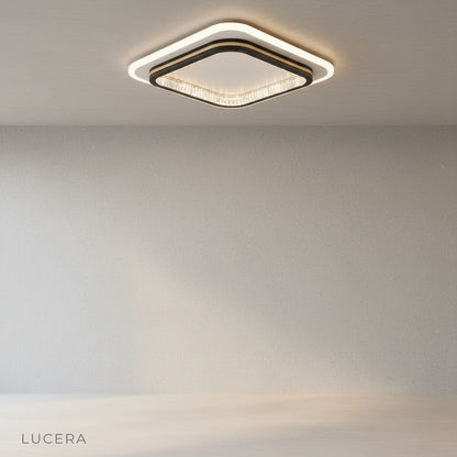 Melodia ceiling light illuminating hallway with warm ambient glow