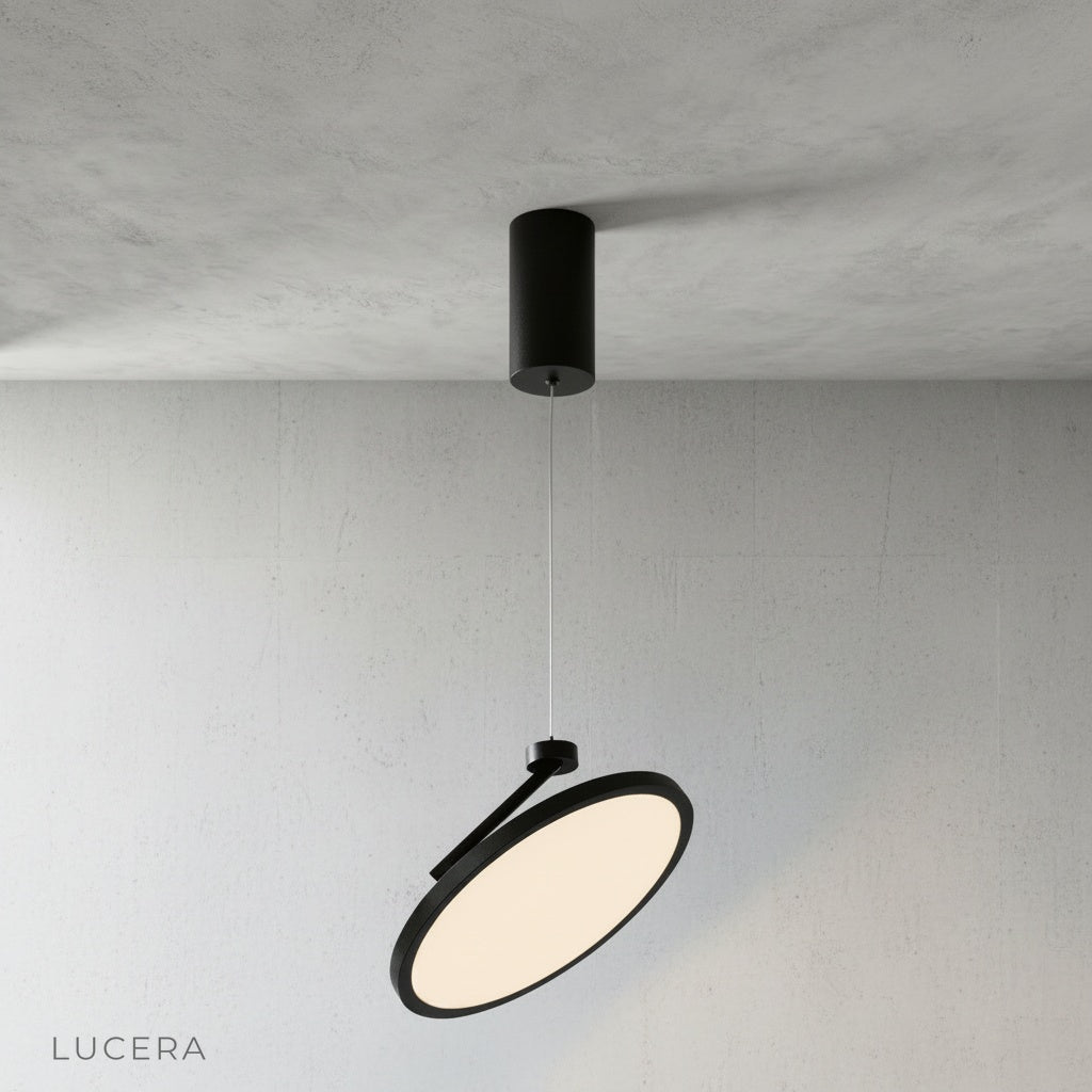 wulfenite pendant light in bright kitchen setting with warm ambient glow from LED panel