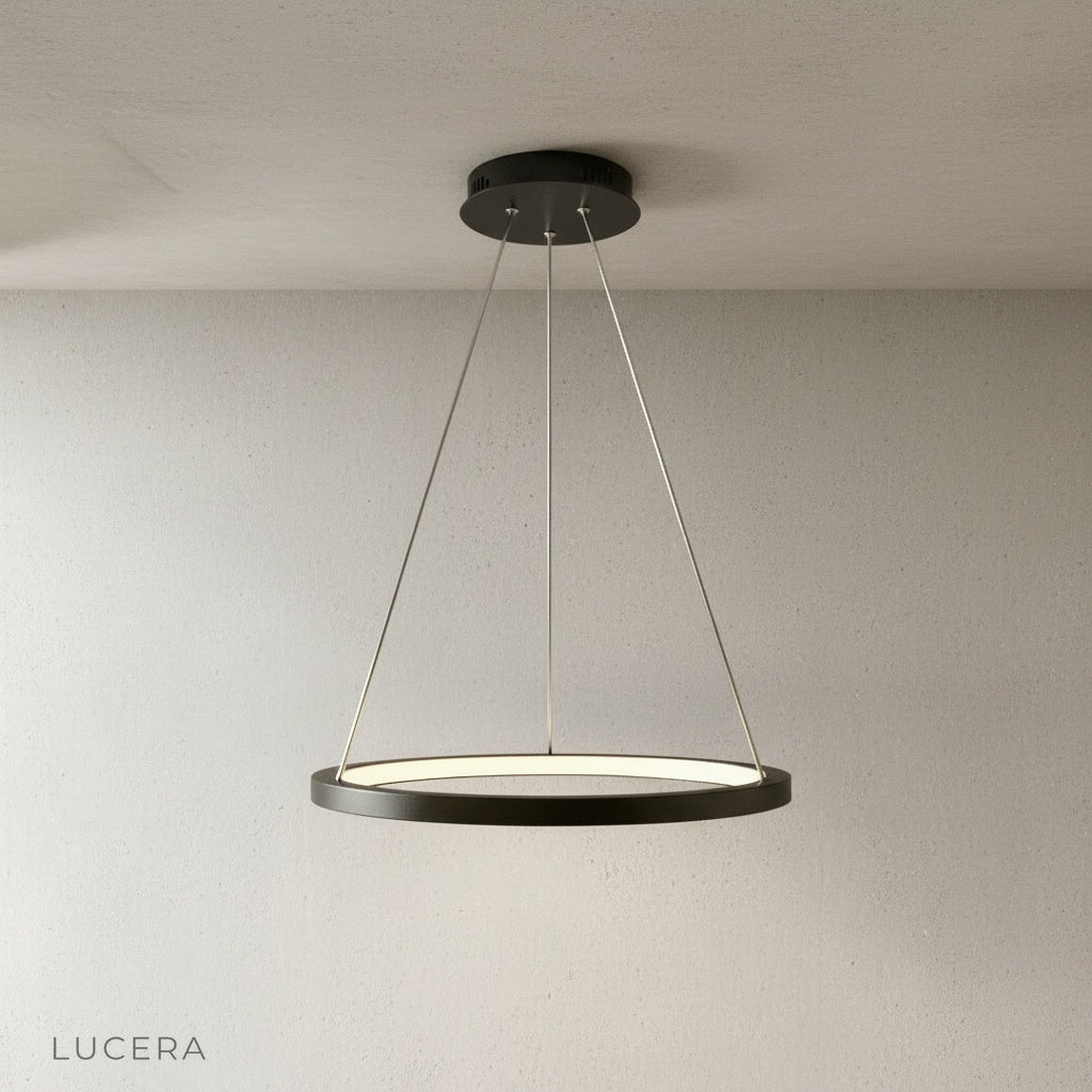 white finish wash chandelier with cold white LED light in bright studio setting