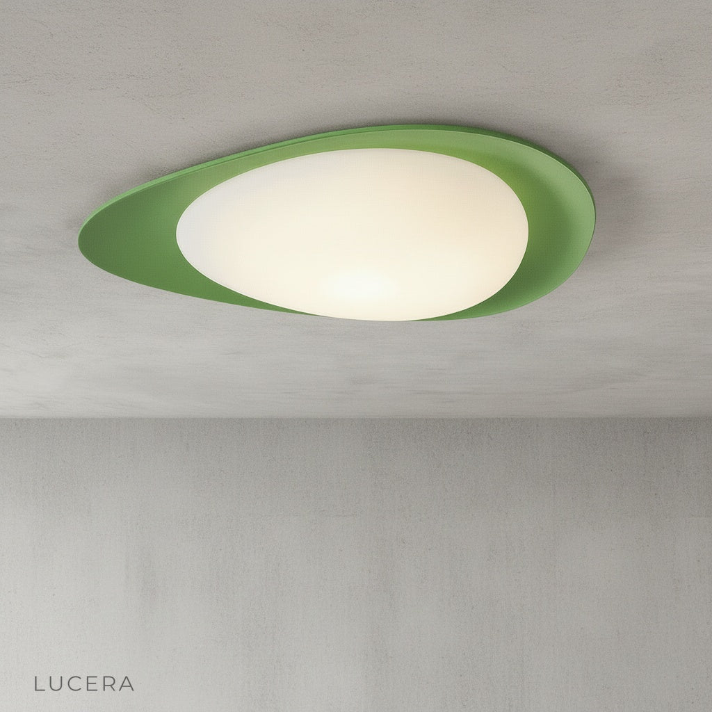 front view of Saturn ceiling light showing organic fluid resin and plastic shape