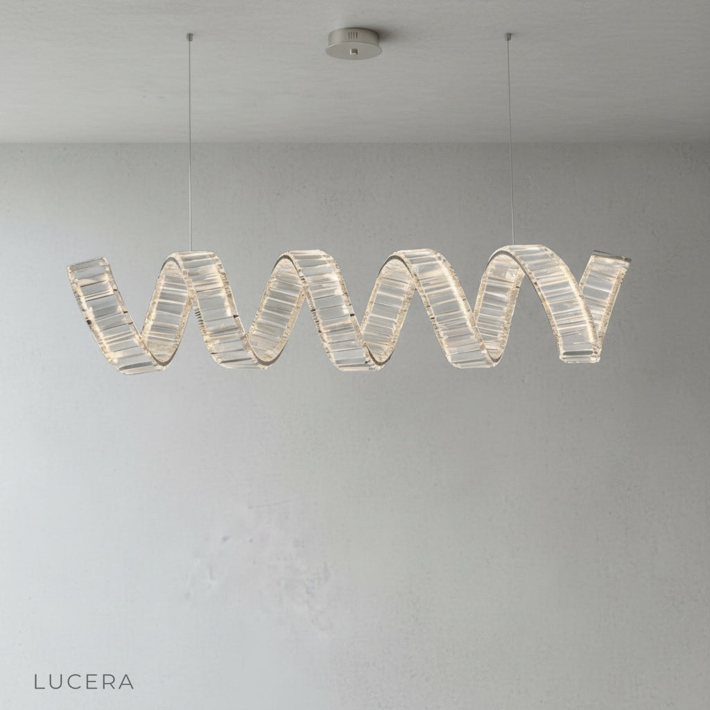 Davy's Grey Chandelier with indirect LED light mode in bright daylight studio setting