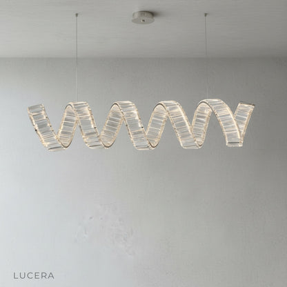 Davy's Grey Chandelier with indirect LED light mode in bright daylight studio setting