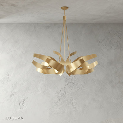Incanto Chandelier in polished silver finish suspended from ceiling in minimalist interior