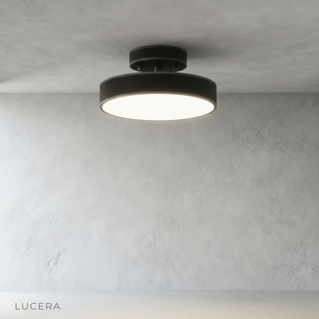 Talisman ceiling light in contemporary living room with neutral decor