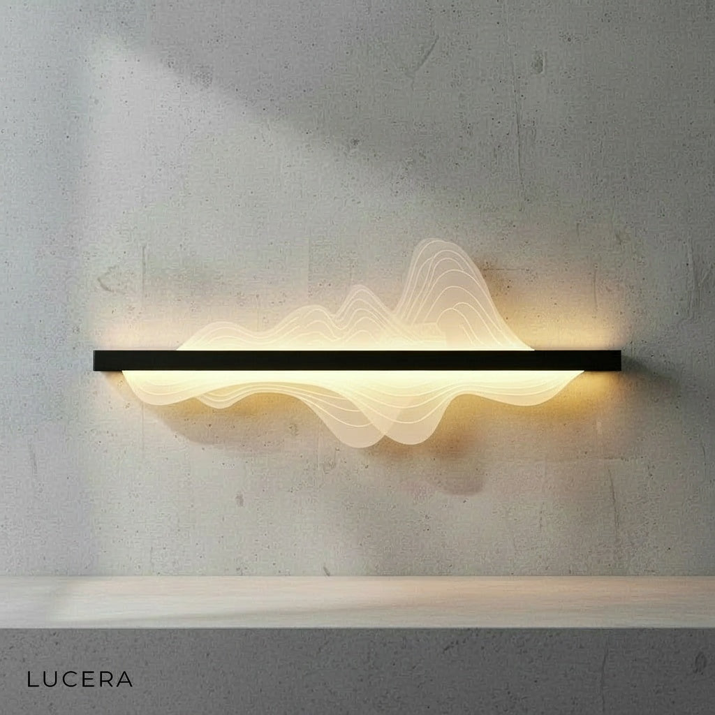 close-up of the wall lamp's metal frame and acrylic light panel texture