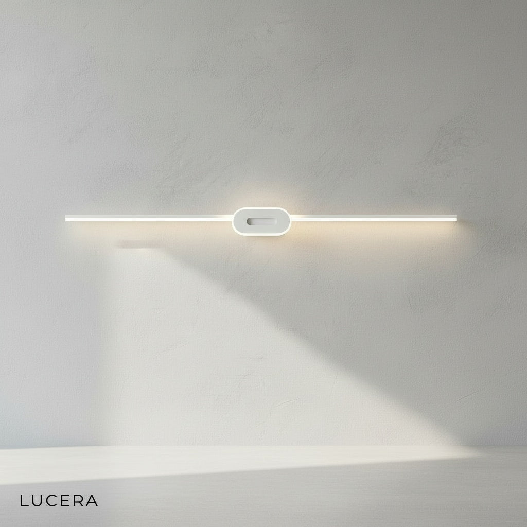white Calando LED wall lamp casting cool 6000K light in minimalist spa-like bathroom