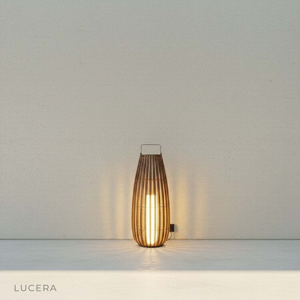 rust-proof outdoor lamp hanging near modern patio seating