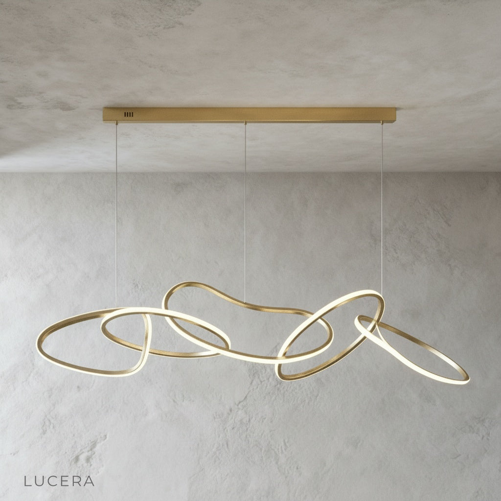 overhead angle of Yakitori sculptural chandelier illuminating a contemporary entryway