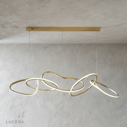 overhead angle of Yakitori sculptural chandelier illuminating a contemporary entryway