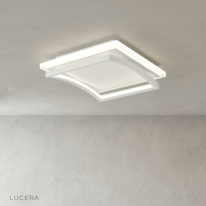side angle of broom ceiling light highlighting slim profile and elegant curves