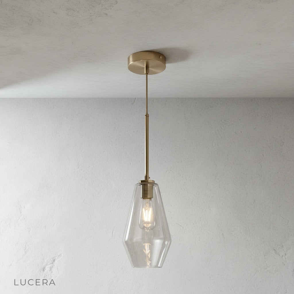 Sake pendant light in bright living room with natural light and neutral decor