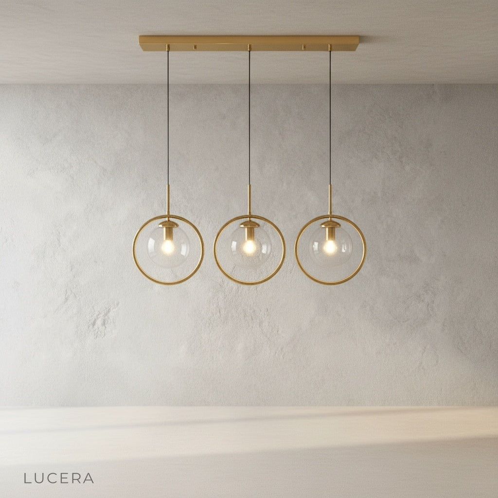 Caelus pendant light in a cozy dining nook with wooden table and warm evening lighting