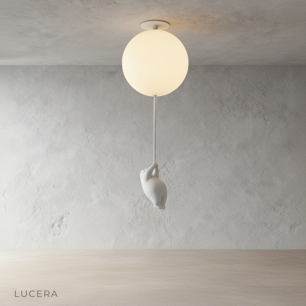 white Lintel bear lamp as decorative piece in pastel playroom