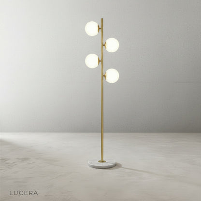 Vaporous Floor Lamp beside a wooden bookshelf in a modern reading nook