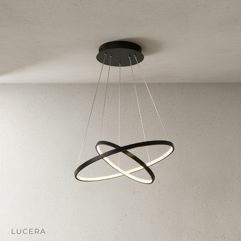 dimmable wash chandelier at low ambient light in minimalist dining room