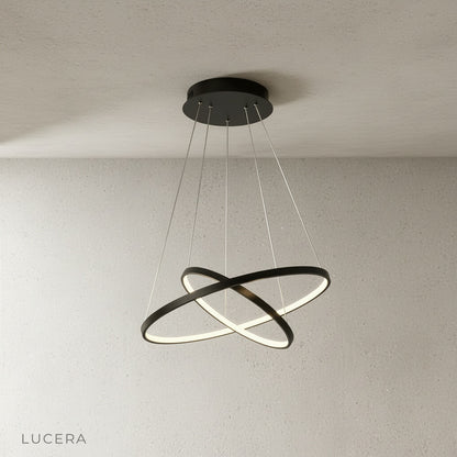 dimmable wash chandelier at low ambient light in minimalist dining room
