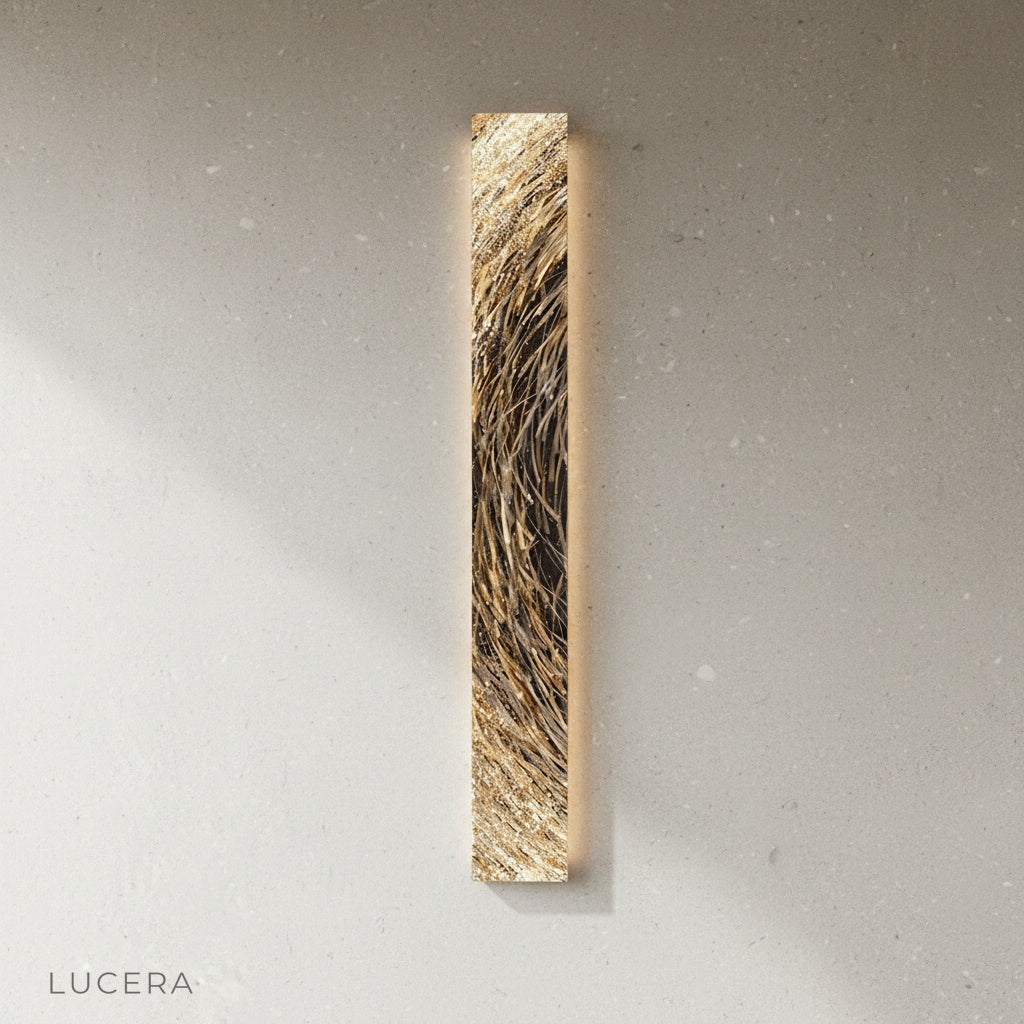 Vela Steel Illuminated Art detail of warm light diffusion through steel perforations