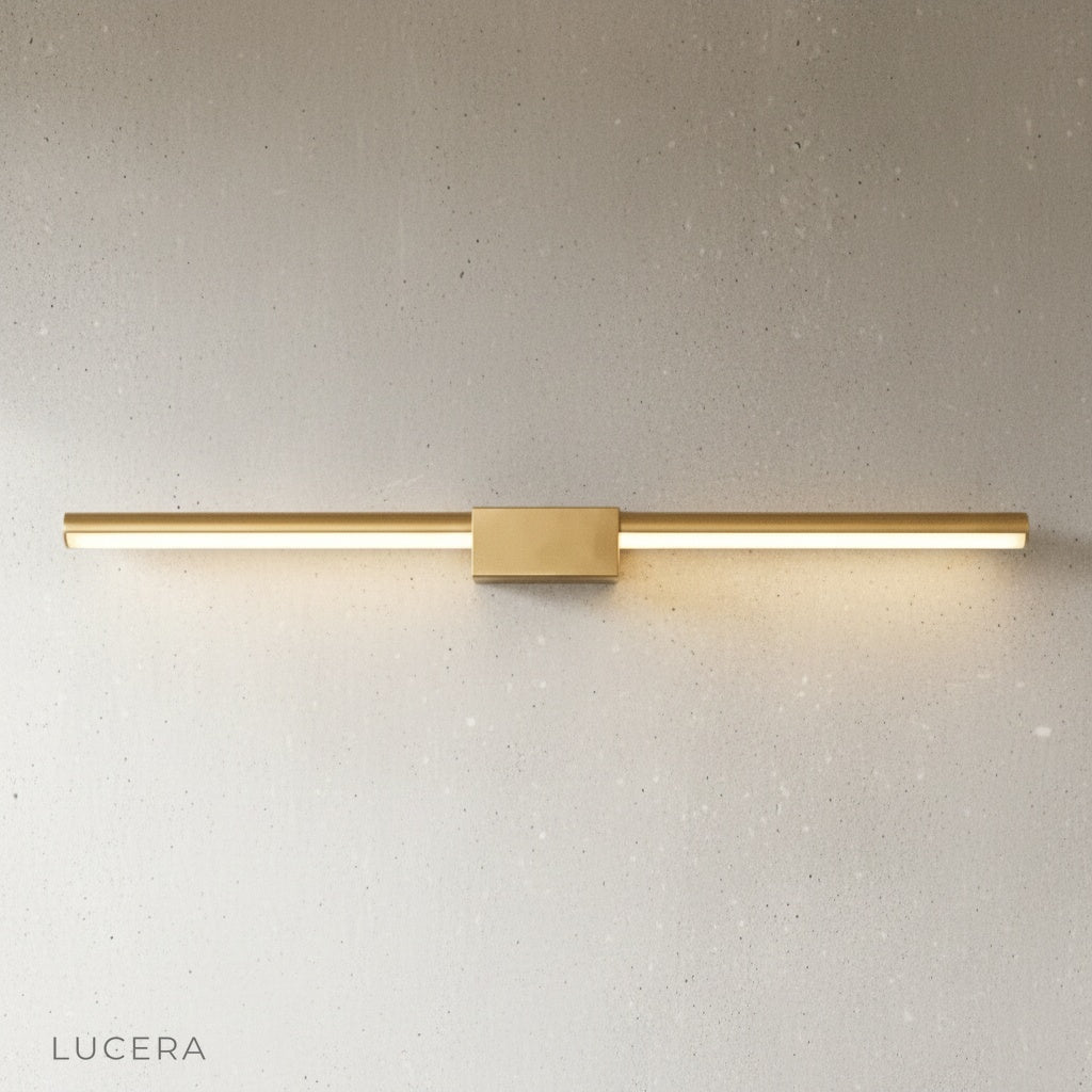Fiamma wall lamp in hallway casting uniform light on textured concrete wall