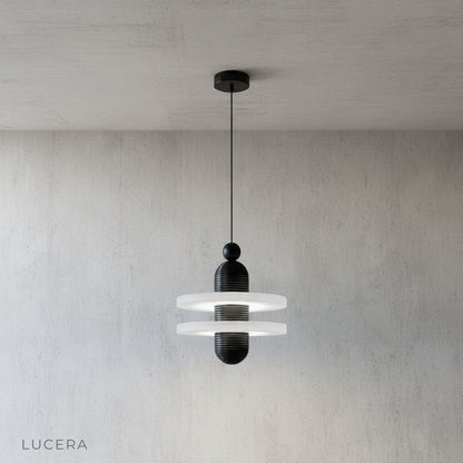 Marianist light in bright kitchen with fluted metal and stone-like shade