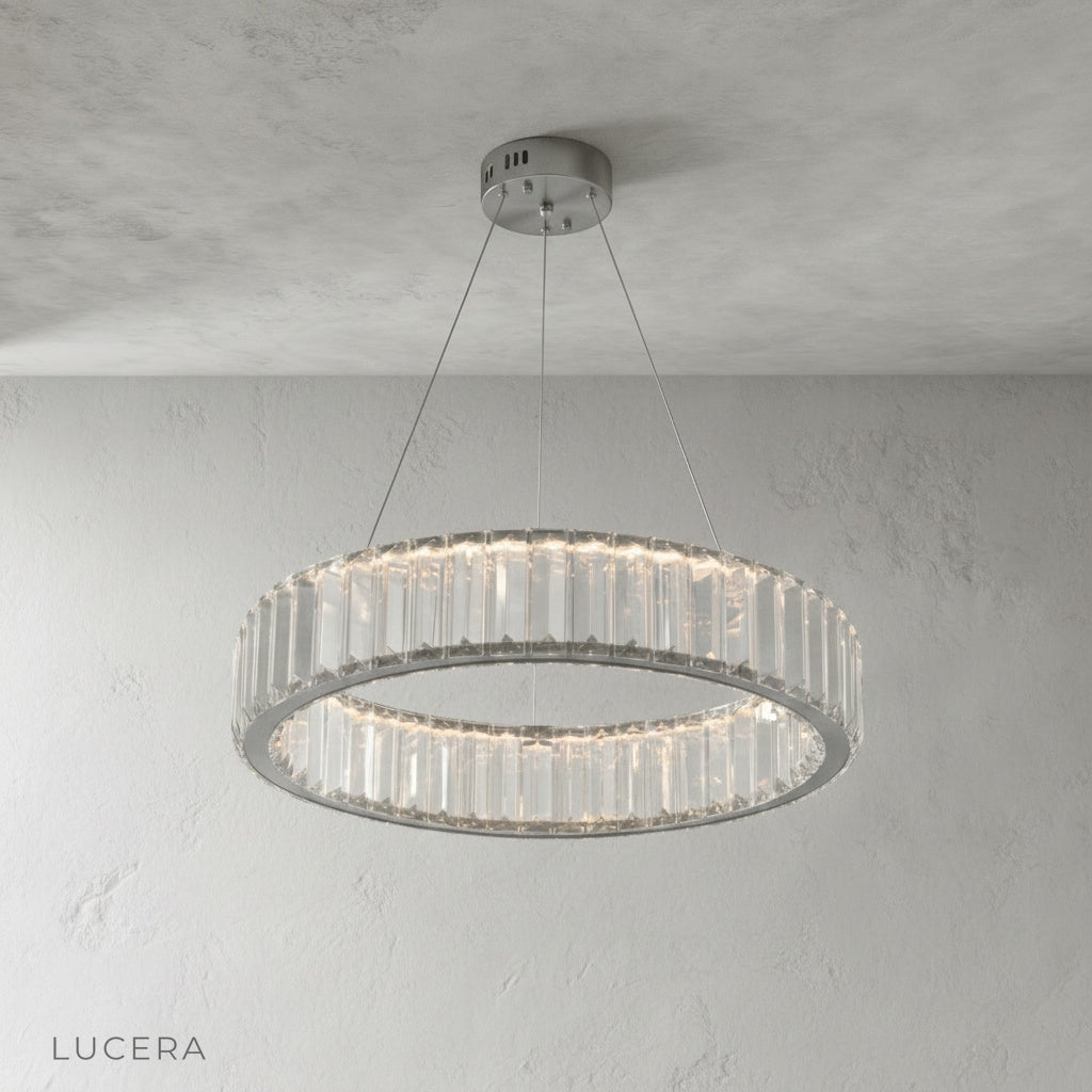 detail of ring connection and wire mechanism on Lucera chandelier