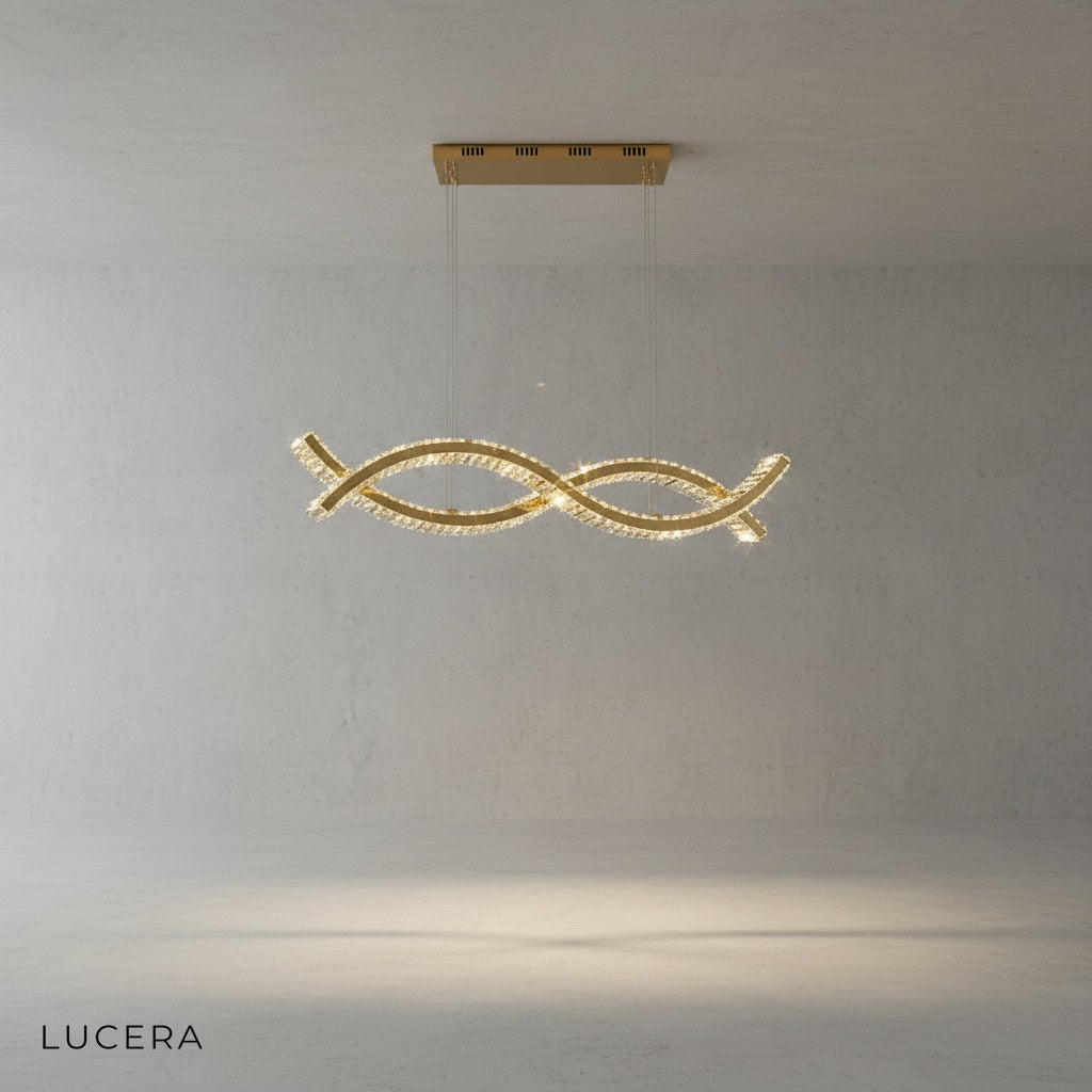 side profile of Natt LED chandelier showing flowing wave silhouette