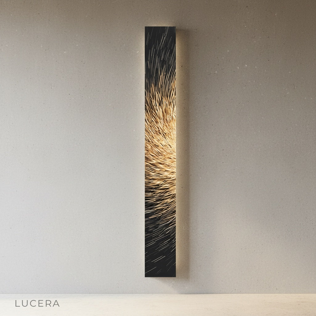 Vela Steel Illuminated Art paired with neutral decor in a cozy reading corner