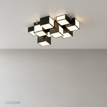 Zelator ceiling light glowing at night in stylish bar setting with mood lighting
