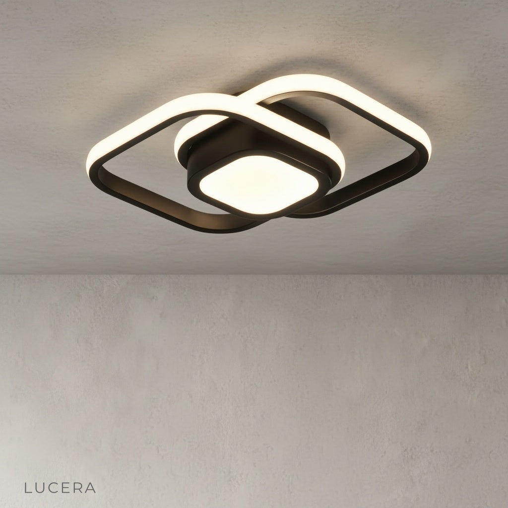 Ultramarine ceiling light installed in narrow hallway with soft LED brightness