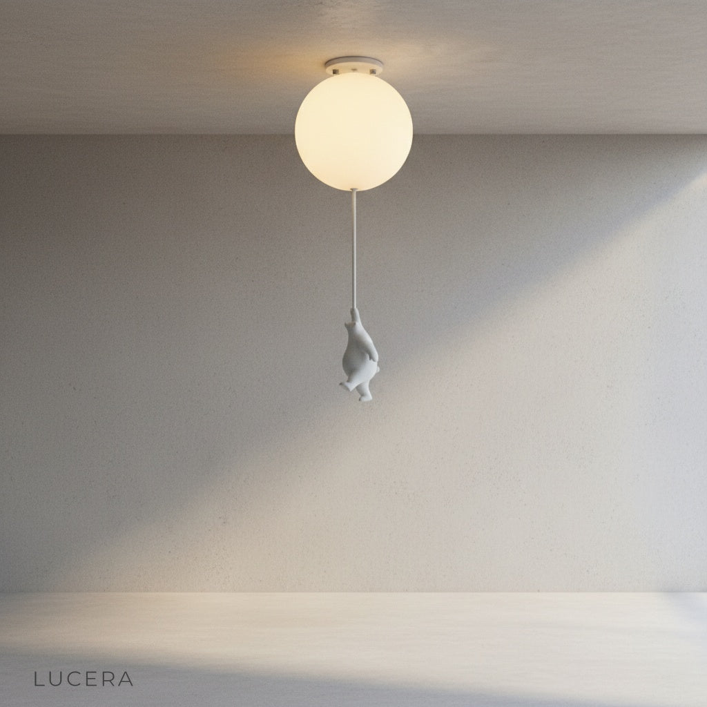 Lintel ceiling light with balloon-shaped shade in cozy reading corner