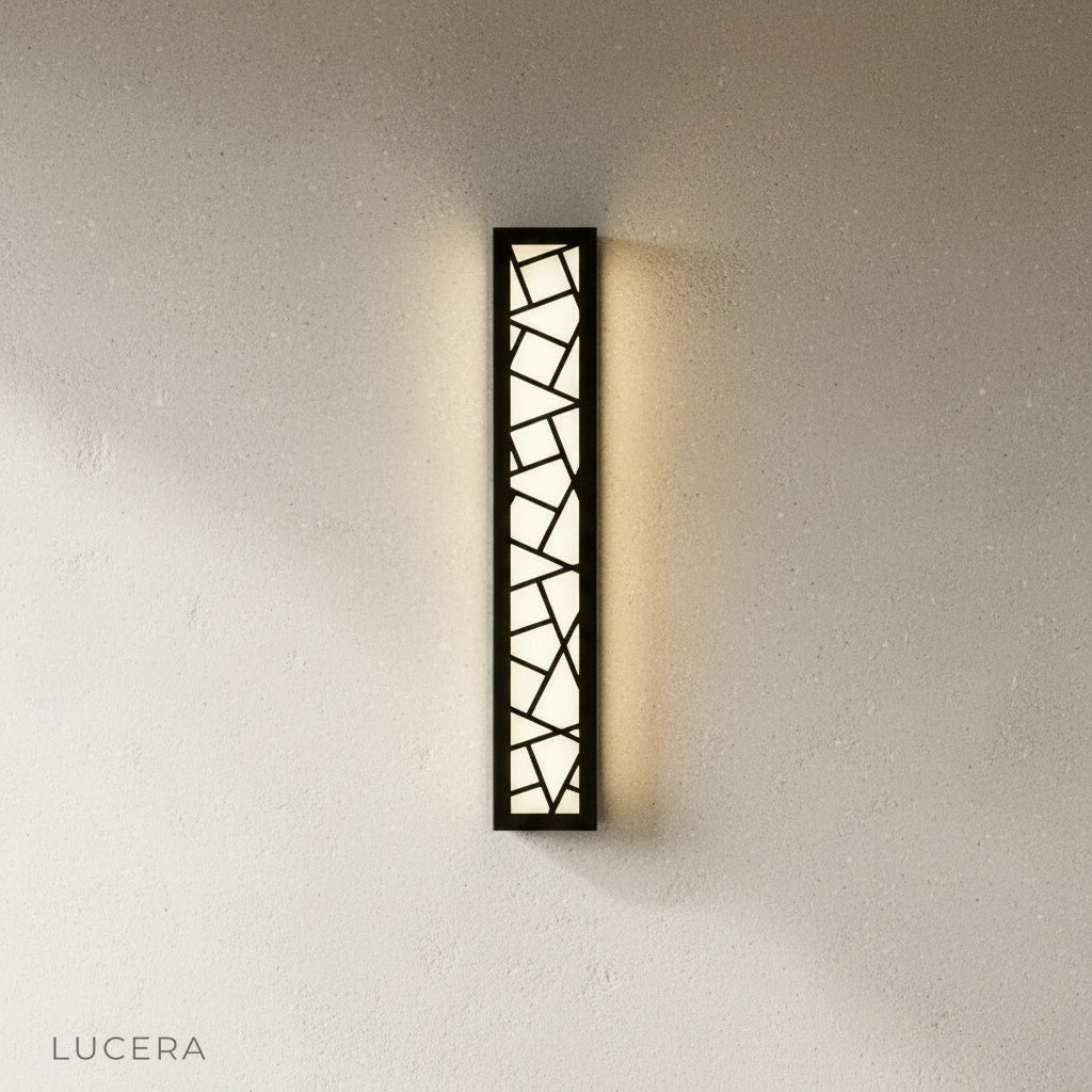 IP65 rated Emblem Wall Lamp enduring rain on a modern balcony railing