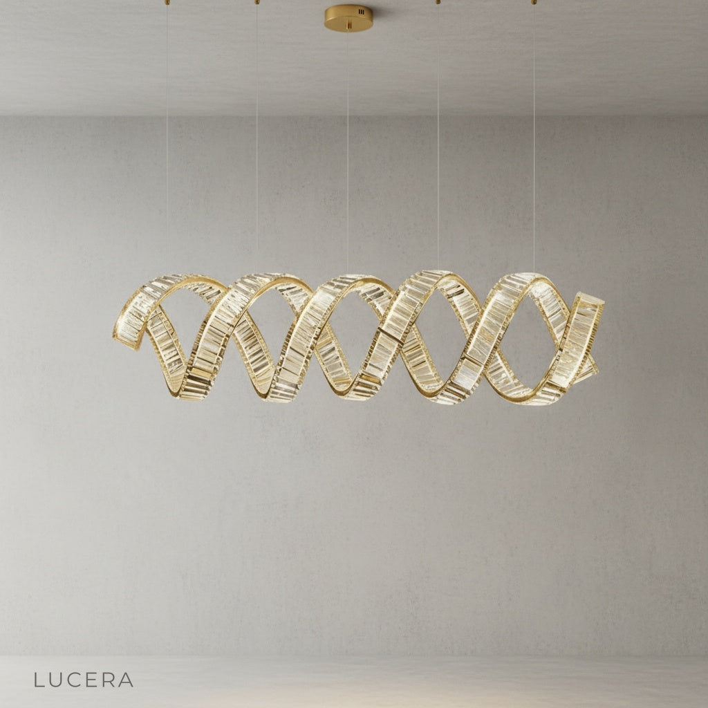 Davy's Grey Chandelier in elegant hallway with warm evening lighting