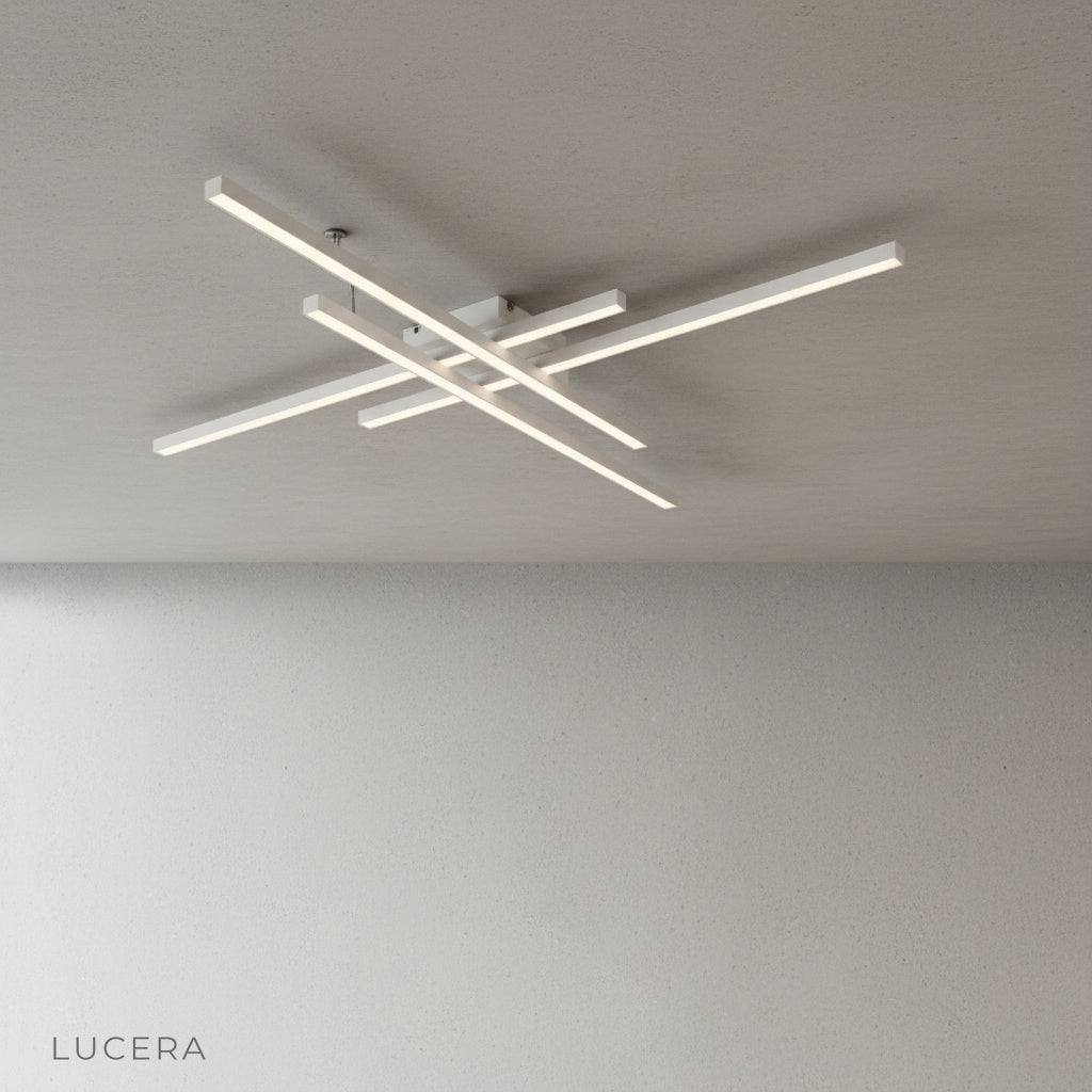 aesthetic evening shot of Upland ceiling light casting warm shadows in a reading nook