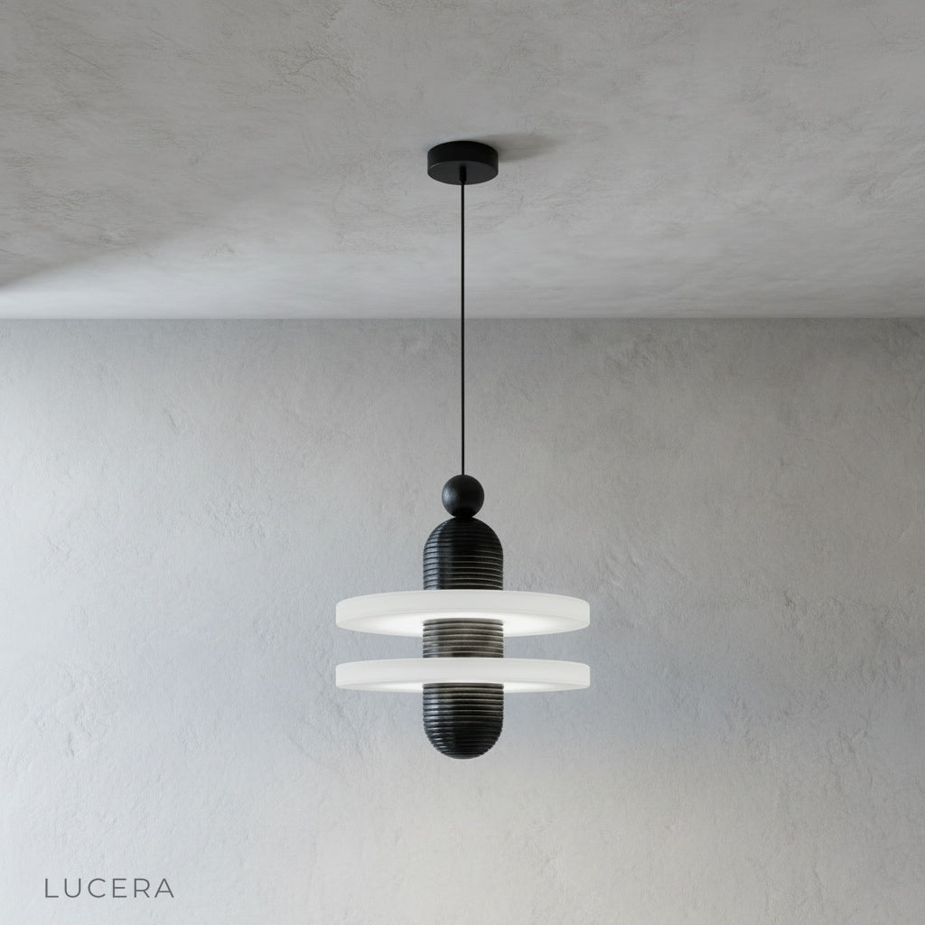 Marianist alabaster pendant light in bedroom with soft evening lighting