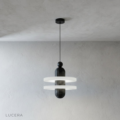 Marianist alabaster pendant light in bedroom with soft evening lighting