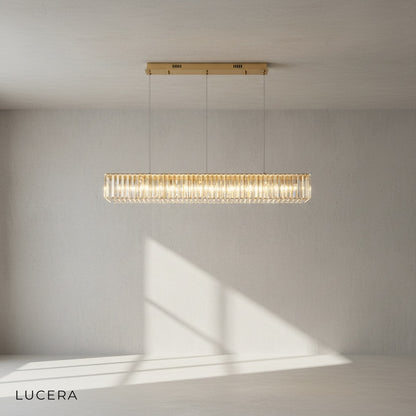 Ivar chandelier in a luxury bedroom with ambient evening lighting and crystal sparkle