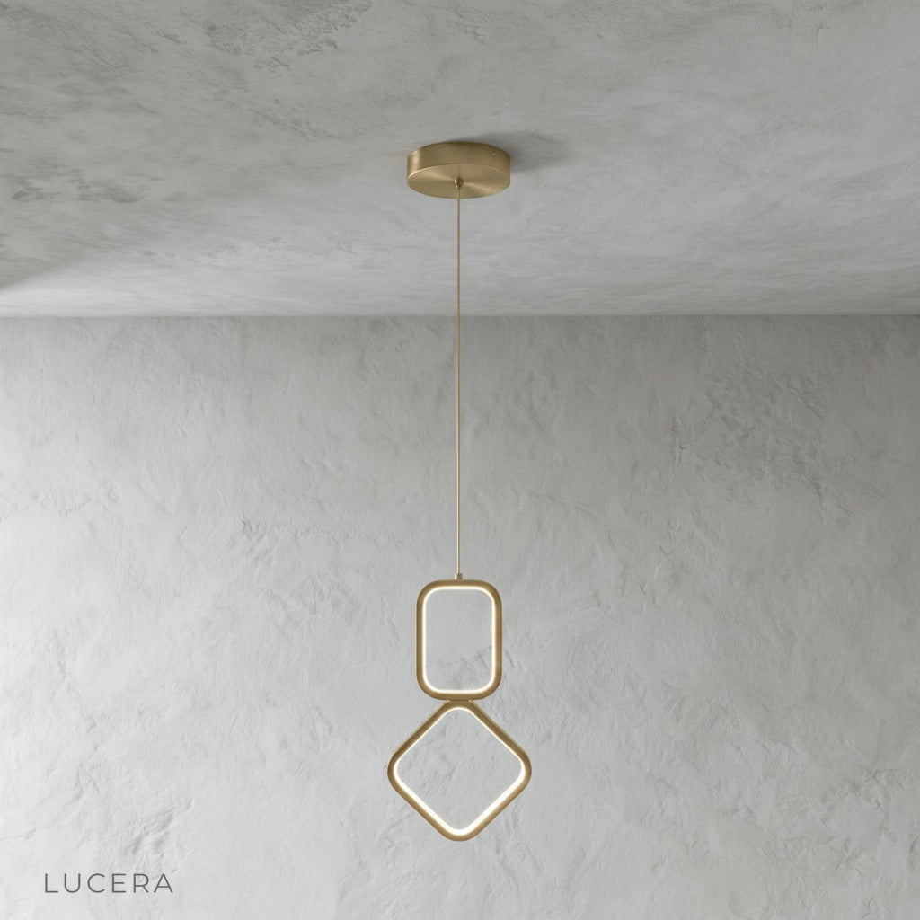Facade pendant light hanging in cozy breakfast nook with natural wood accents