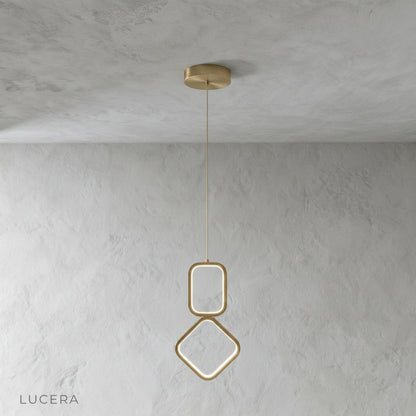 Facade pendant light hanging in cozy breakfast nook with natural wood accents