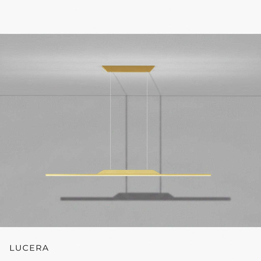 Close-up of Vind chandelier's iron frame joints and gold finish in soft daylight