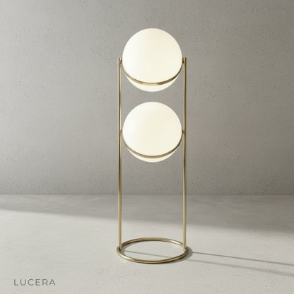 Nankin floor lamp in modern office corner with wooden desk and minimal decor