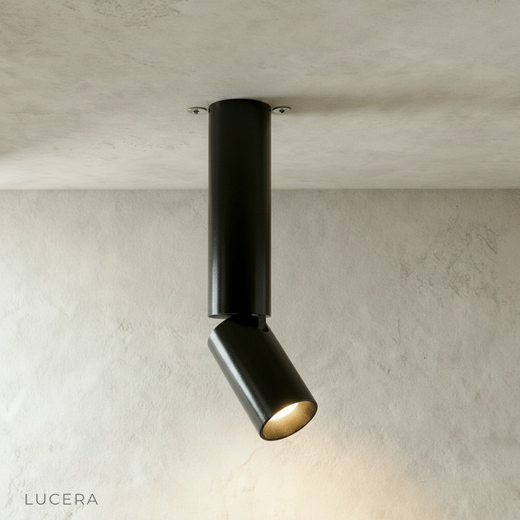 overhead view of Bewitch ceiling light with cylindrical heads rotated at different angles