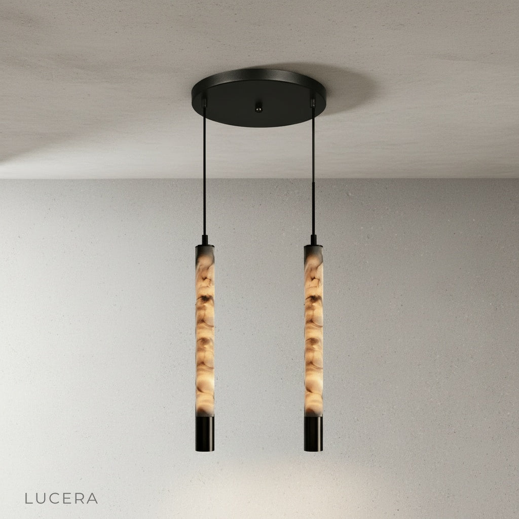 Yseult pendant light in a bright studio setting with soft daylight and subtle reflection on floor