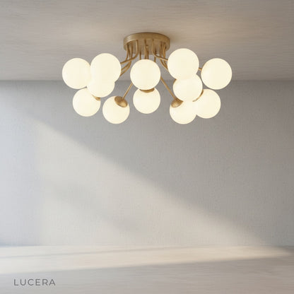 Crypt ceiling light in a low-ceiling apartment, casting cozy diffused shadows