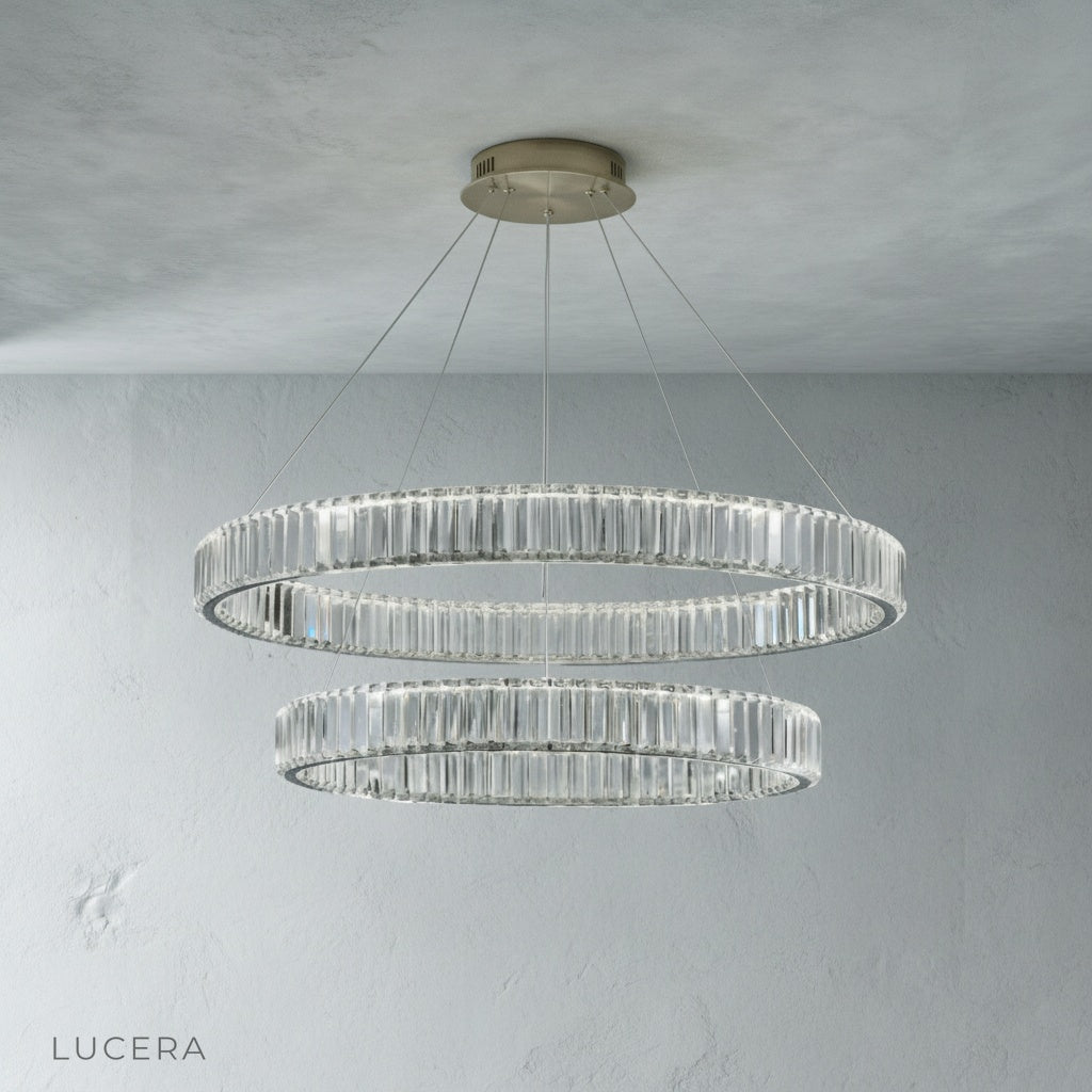 overhead studio shot of chandelier showing symmetrical ring arrangement