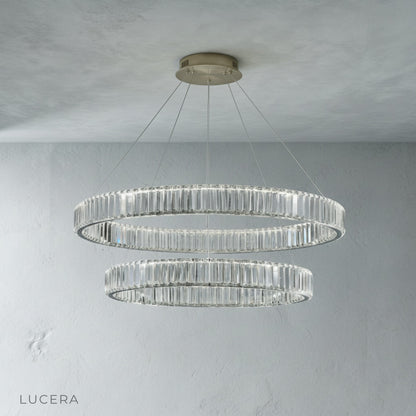 overhead studio shot of chandelier showing symmetrical ring arrangement