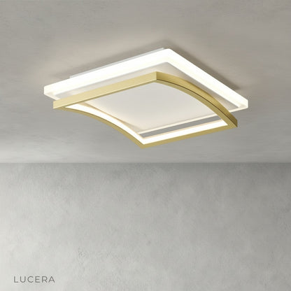 nighttime lifestyle shot of broom ceiling light casting cozy glow in reading nook