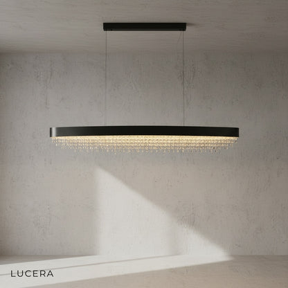 Ulf rectangular chandelier in minimalist hallway with neutral tones