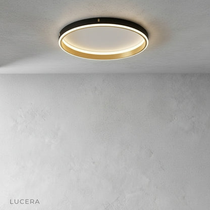contemporary ceiling lamp with soft ambient light at dusk