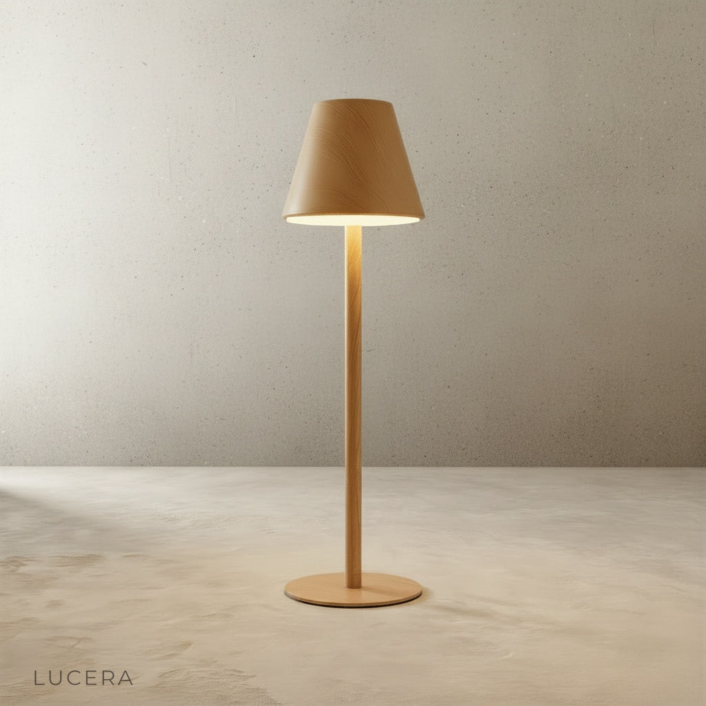 yellow table lamp on entryway shelf with keys and small plant, inviting glow