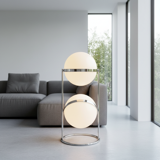 Illusione Floor Lamp in modern Japandi living room with warm ambient light
